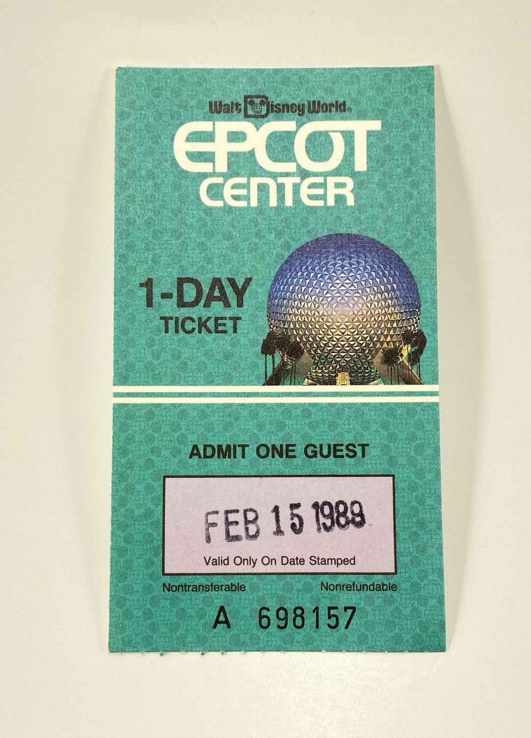 Vintage EPCOT Center Ticket Complimentary One Day 1 Day Adult Ticket From February 1988 From