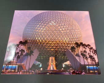 1982 EPCOT Center Spaceship Earth and Water Fountain Disney Productions Full Color Nighttime Press Photo 8x10