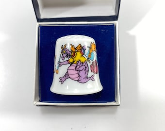 Figment Porcelain Thimble from 1982 Walt Disney World's EPCOT Center w/ Figment the Purple Dragon