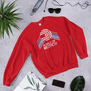 World of Motion Sweatshirt Crew Neck with Rainbow Stripes - A Retrocot Original