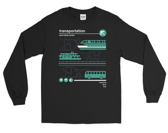 Transportation and Ticket Center Long Sleeve T-Shirt - Monorail, Ferry and Bus - A Retrocot Original