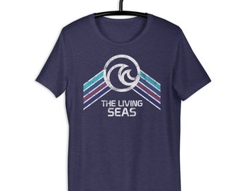 The Living Seas Pavilion Tri-Blend T-Shirt with Teal, Blue and Purple Rainbow Stripes - A Retrocot Original