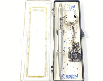 Disneyland Pen & Key Chain Set with Tinker Bell Sleeping Beauty Castle - 1980's NOS - Walt Disney Productions
