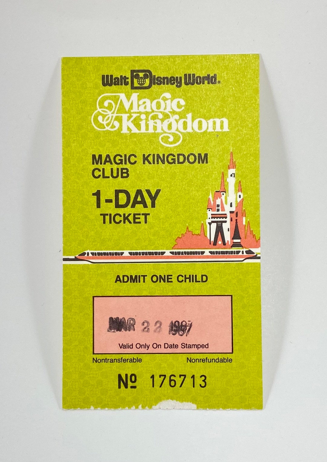 Walt Disney World Magic Kingdom 1 Day Child Ticket From 1987 Etsy