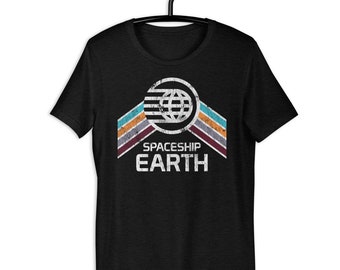 Spaceship Earth Tri-Blend T-Shirt with Teal, Orange and Purple Rainbow Stripes - A Retrocot Original