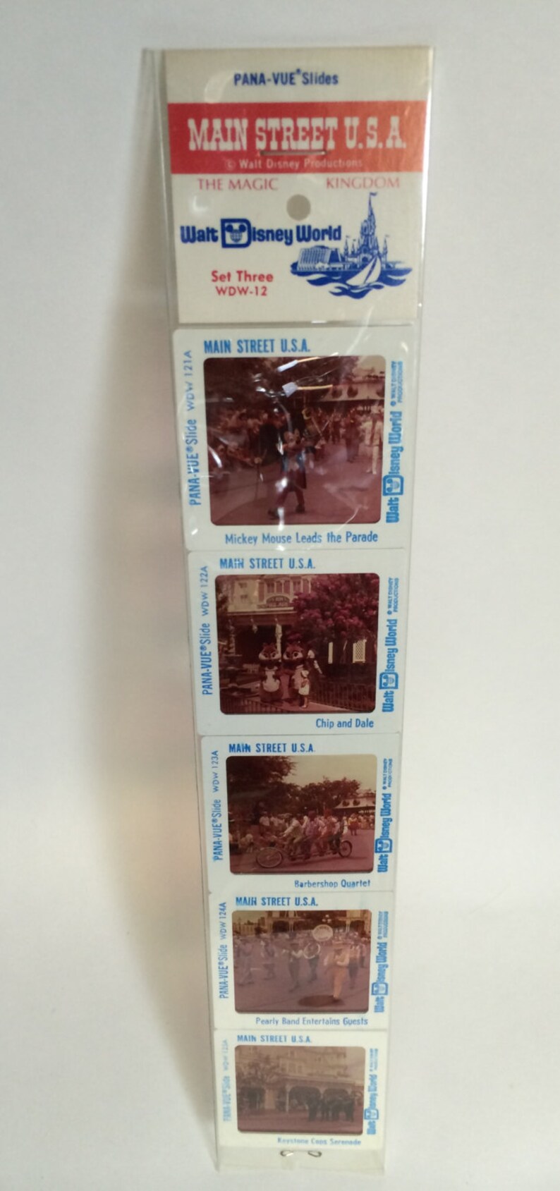 Walt Disney World Main Street U.S.A Pana-Vue Slides VintageRetro Disneyana New in Package Set of 5 Five USA