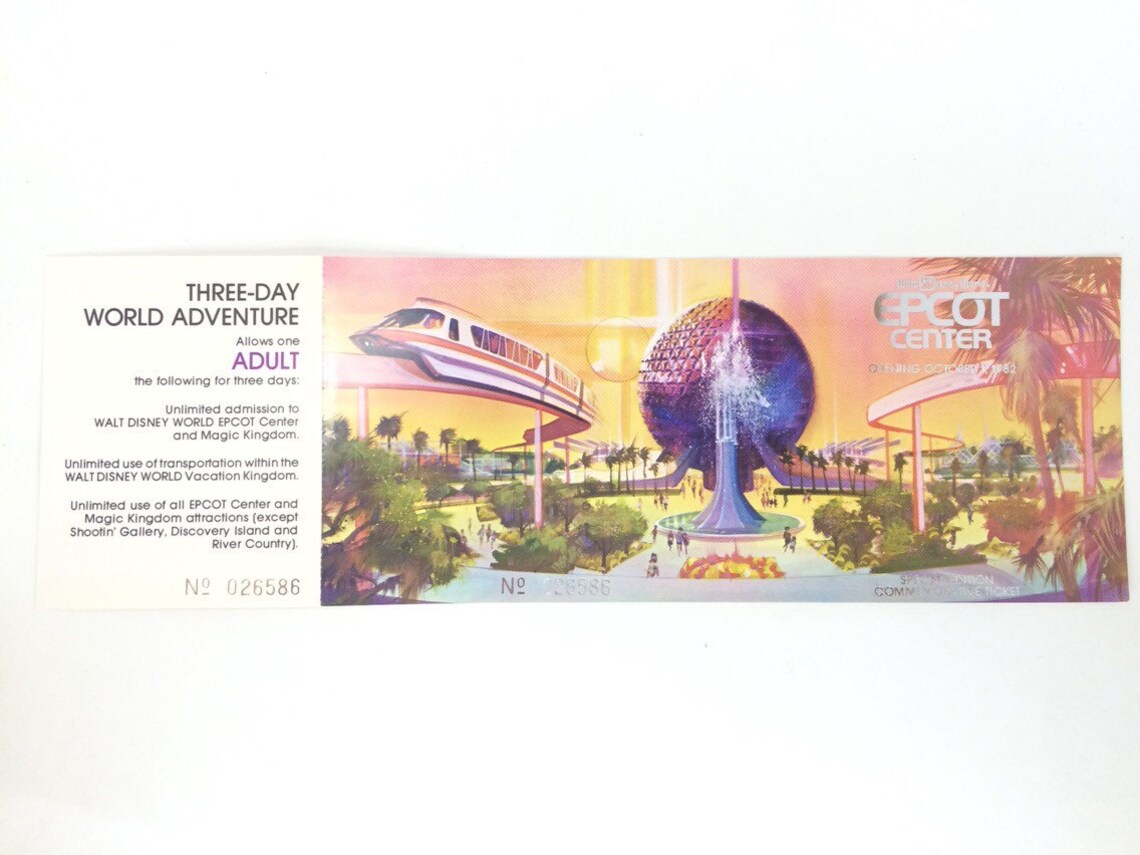 EPCOT Center Vintage Ticket Opening Day Commemorative Adult Etsy