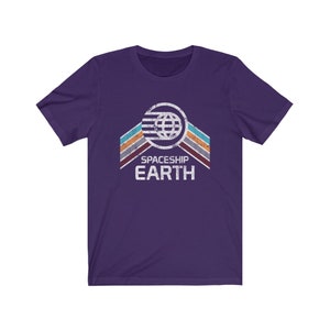 Spaceship Earth T-Shirt with Teal, Orange and Purple Rainbow Stripes - A Retrocot Original