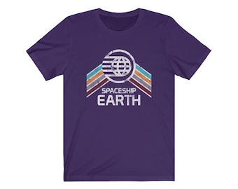 Spaceship Earth T-Shirt with Teal, Orange and Purple Rainbow Stripes - A Retrocot Original