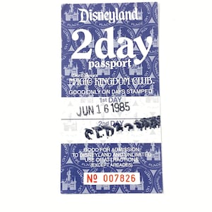 2 Tage Disneyland Magic Kingdom Club Passport Ticket - Eintritt von 1985 Walt Disney Produktionen