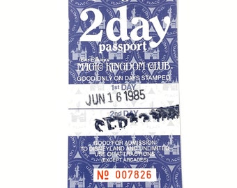 2 Day Disneyland Magic Kingdom Club Passport Ticket - Admission from 1985 Walt Disney Productions