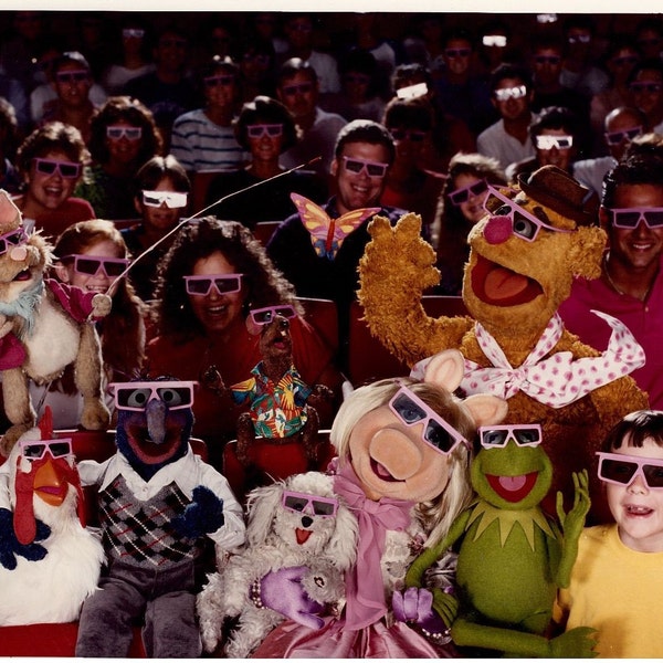 Photo de presse de Muppet 3D Vision 1991 avec Missy Piggy et Kermit de MGM Studios 8 x 10 pleine couleur Walt Disney World