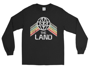 The Land Long Sleeve T-Shirt with Green, Yellow and Red Rainbow Stripes - A Retrocot Original