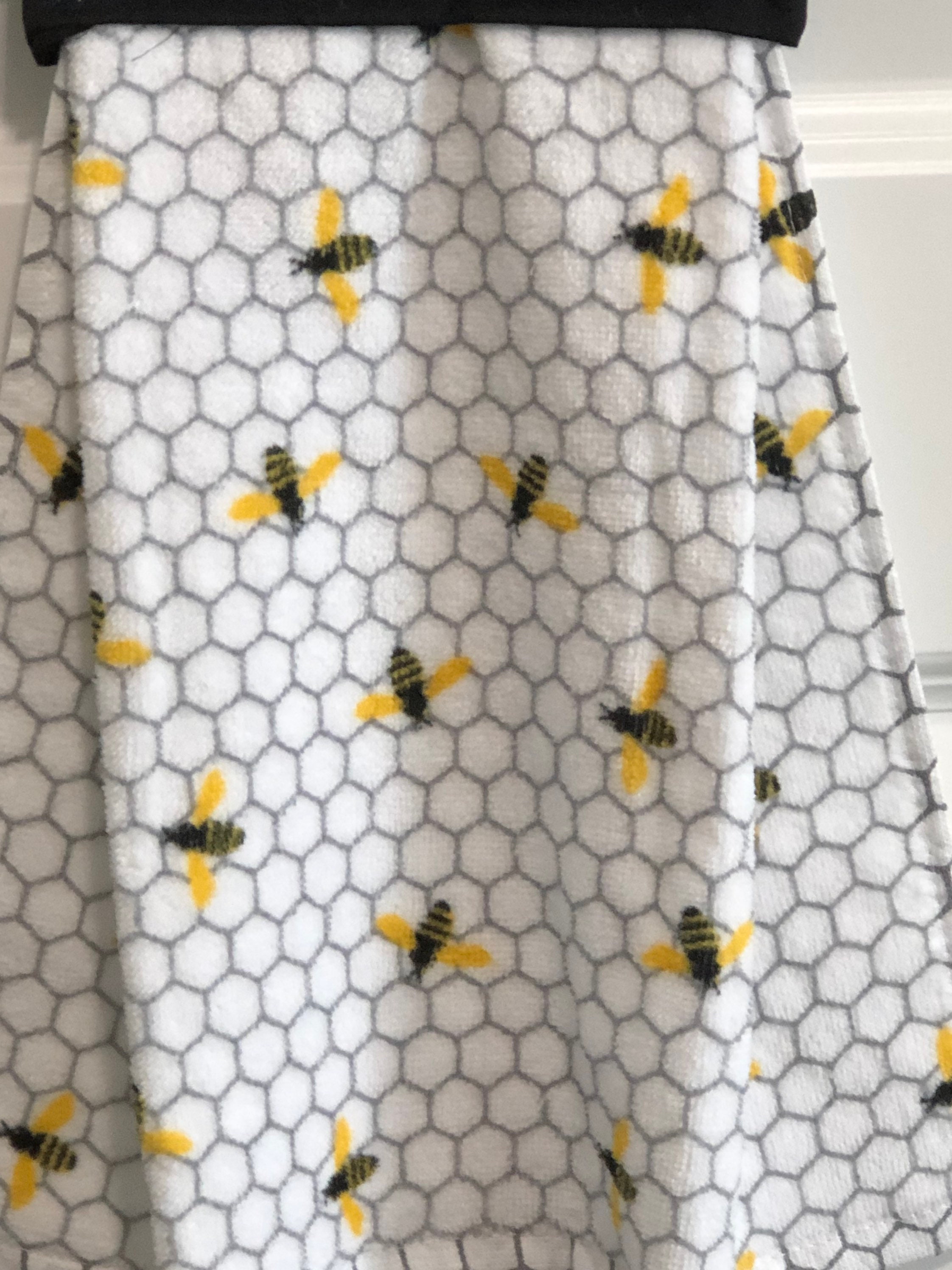 Honey bee Hanging Kitchen towels black and white. handmade Etsy