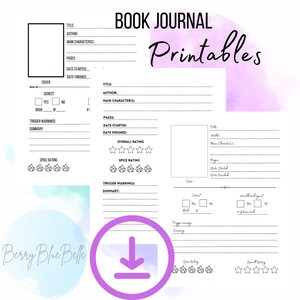 Book Journal Printable Pages- Digital Download- PNG, PDF - Etsy
