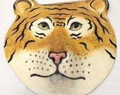 Paper Mache Tiger Face Wall Art Sculpture 24 x 24 Hand Painted Folk Art 3D