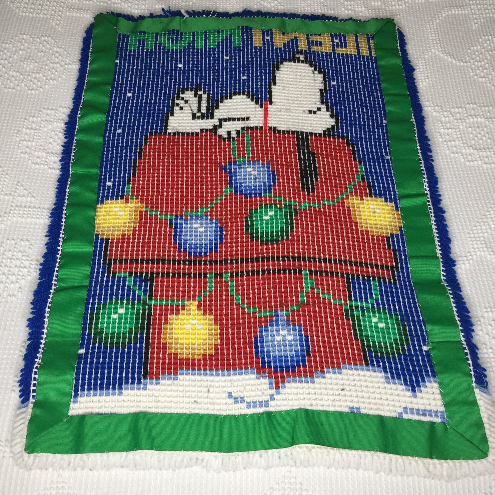 Snoopy Completed Hooked Rug Silent Night Christmas Theme 28x20 | Etsy