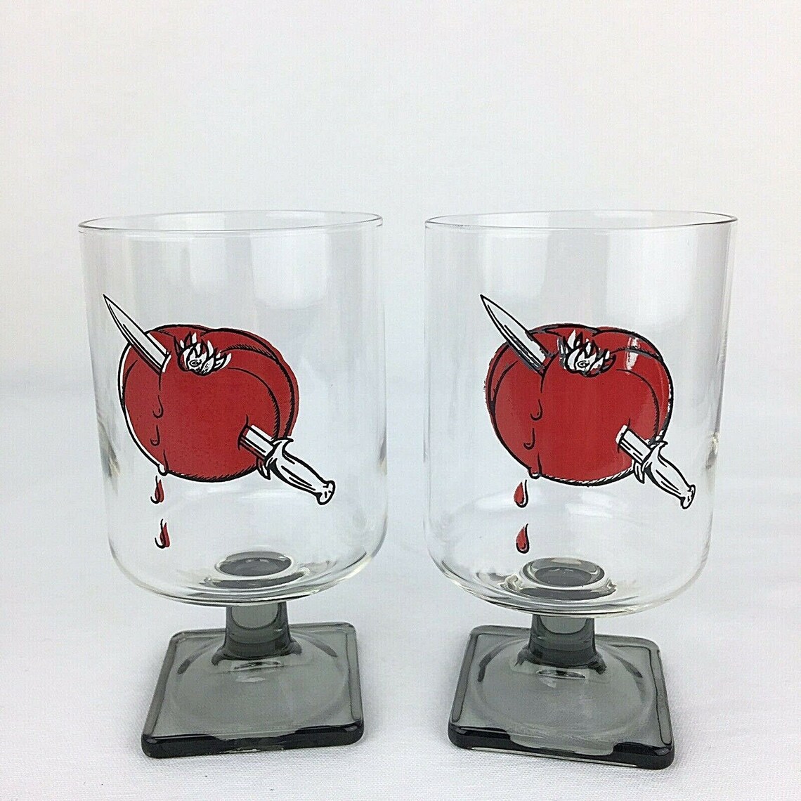 Bloody Mary Glasses Set of 6 Tomato and Sword Knife Vintage Etsy