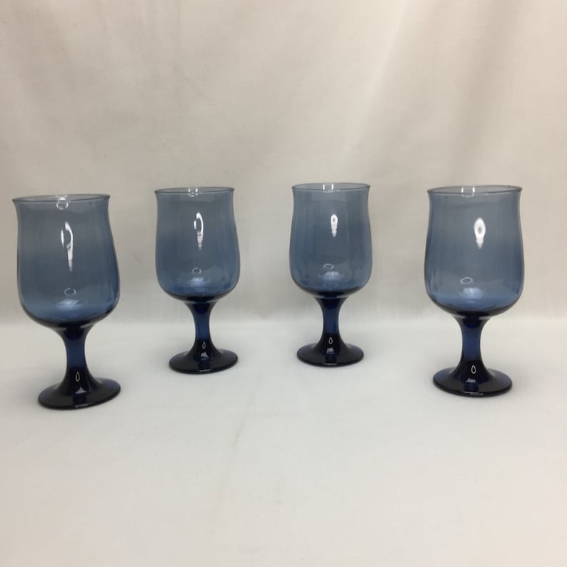 Libbey Dusky Blue Stemmed Water Glasses Set of 4 Tulip Shape Etsy