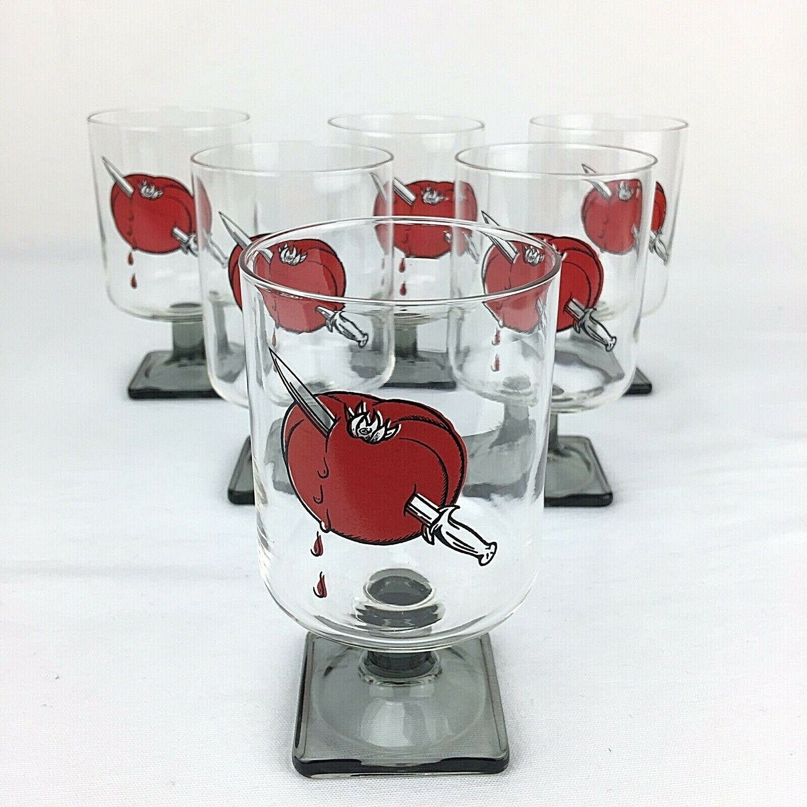 Bloody Mary Glasses Set of 6 Tomato and Sword Knife Vintage Etsy
