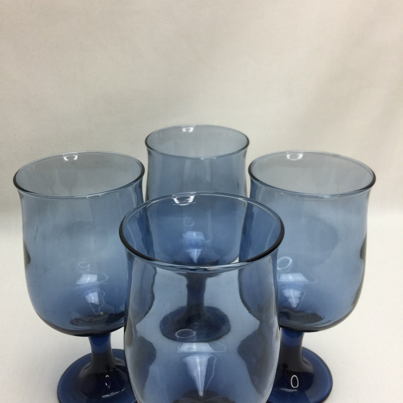 Libbey Dusky Blue Stemmed Water Glasses Set of 4 Tulip Shape Etsy