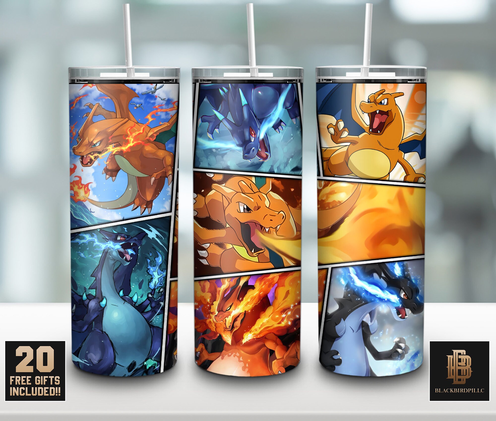 Mega Charizard Y vs Mega Charizard X Pokemon Print Poster Wall Art Picture  A4 +