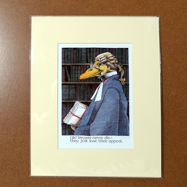 Simon Drew Old Lawyers joke funny celebration gift wall decor small wall art signed picture English art drinking humour