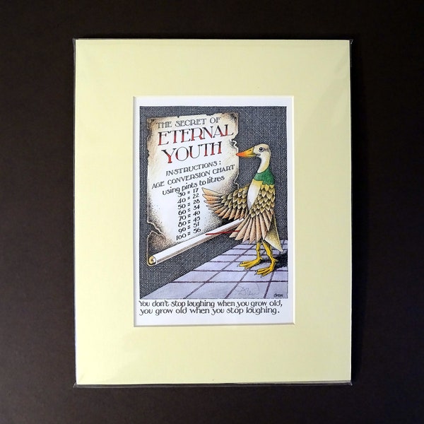 Eternal Youth Simon Drew funny art gift growing old quote George Bernard Shaw English picture duck wall decor wall art small gift signed art