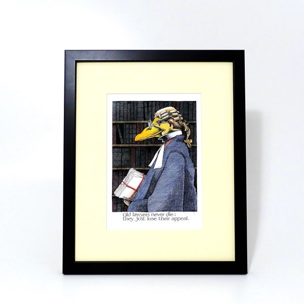 Simon Drew Old Lawyers joke framed signed picture funny celebration gift wall decor small wall art English art drinking humour duck