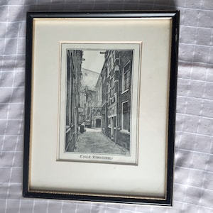 Antique print Amsterdam street Netherlands framed Willem Wenckebach Enge Kerksteeg Holland signed framed art antique woodcut Dutch artist