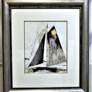 Segelboot Yacht Bild Cornwall Kunst Landkarten original Mixed Media Malerei modernes Dekor Unikat Geschenk gerahmt signiert Unikat Geburtstag