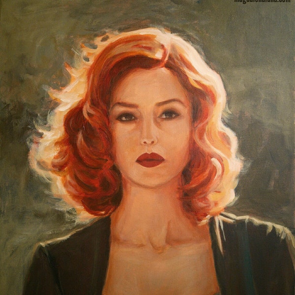 Peinture originale ~ Portrait de Redhead Malena ~ beauté vintage classique ~ femme féminine aux cheveux roux bouclés