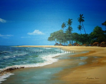 Original painting " Beach of Sierra Leone #2 " by Magdalena Luna ~ stretched canvas ~ coastal ~ realism ~ FREE SHIPPING