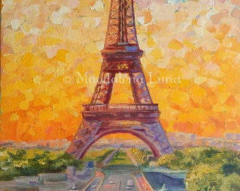 Original painting "Paris in spring" ~ cityscape palette knife acrylic painting ~ FREE SHIPPING