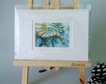 2 original tiny ACEO paintings ~ "Icy benches" ~ matted ~ snow / white / ecru / grey / winter / holiday / christmas/ january ~ FREE SHIPPING