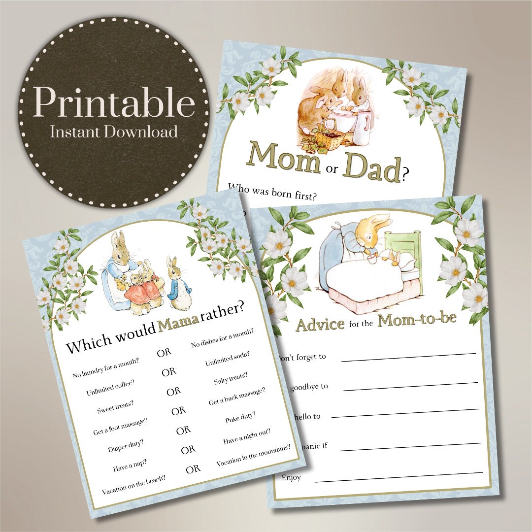 Printable Peter Rabbit Baby Shower Games Etsy