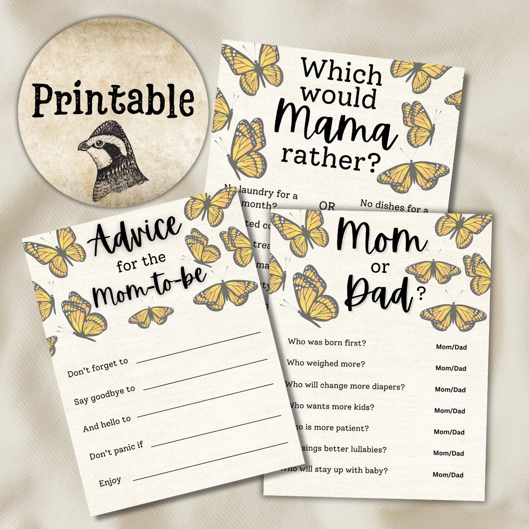 Printable Butterfly Baby Shower Games Etsy