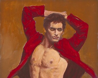 Dancer in Red - Male Nude Fine Art Oil Painting