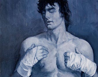 The Fighter - Male Nude Fine Art Oil Painting  12" x 16"