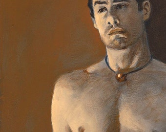 Waiting, Fine Art Oil Painting of Nude Young Man