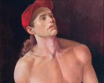 Red Cap - Male Nude Fine Art Oil Painting  22" x 28"