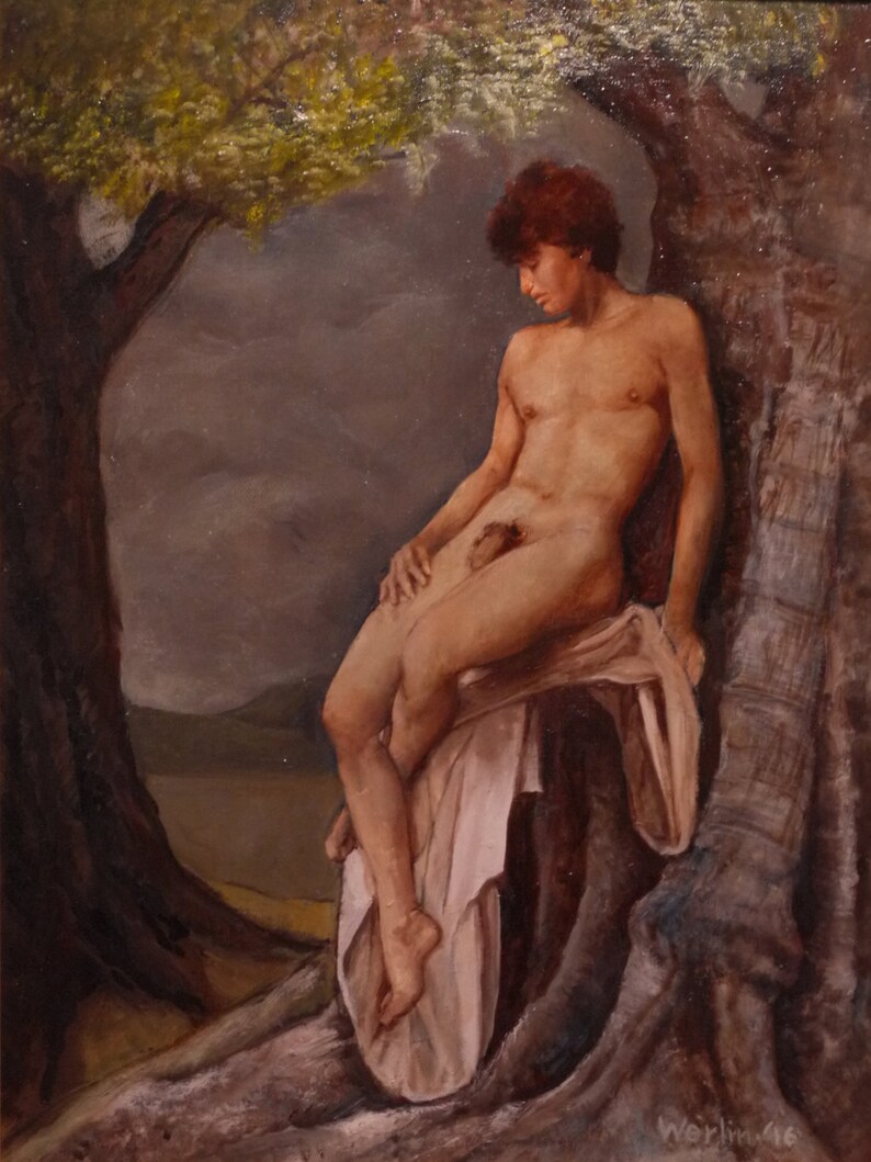 Sexy Nude Male Figure Putting His Hands Through Hair Painting By Brenden Sanborn