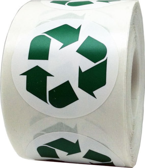 1.5 Inches Round White and Green Recycle Logo Stickers 500 Labels on a Roll