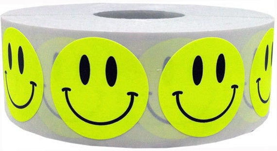 100 2/" SMILEY YELLOW FLUORESCENT STICKERS Labels Stickers Supply Scrap Book NEW