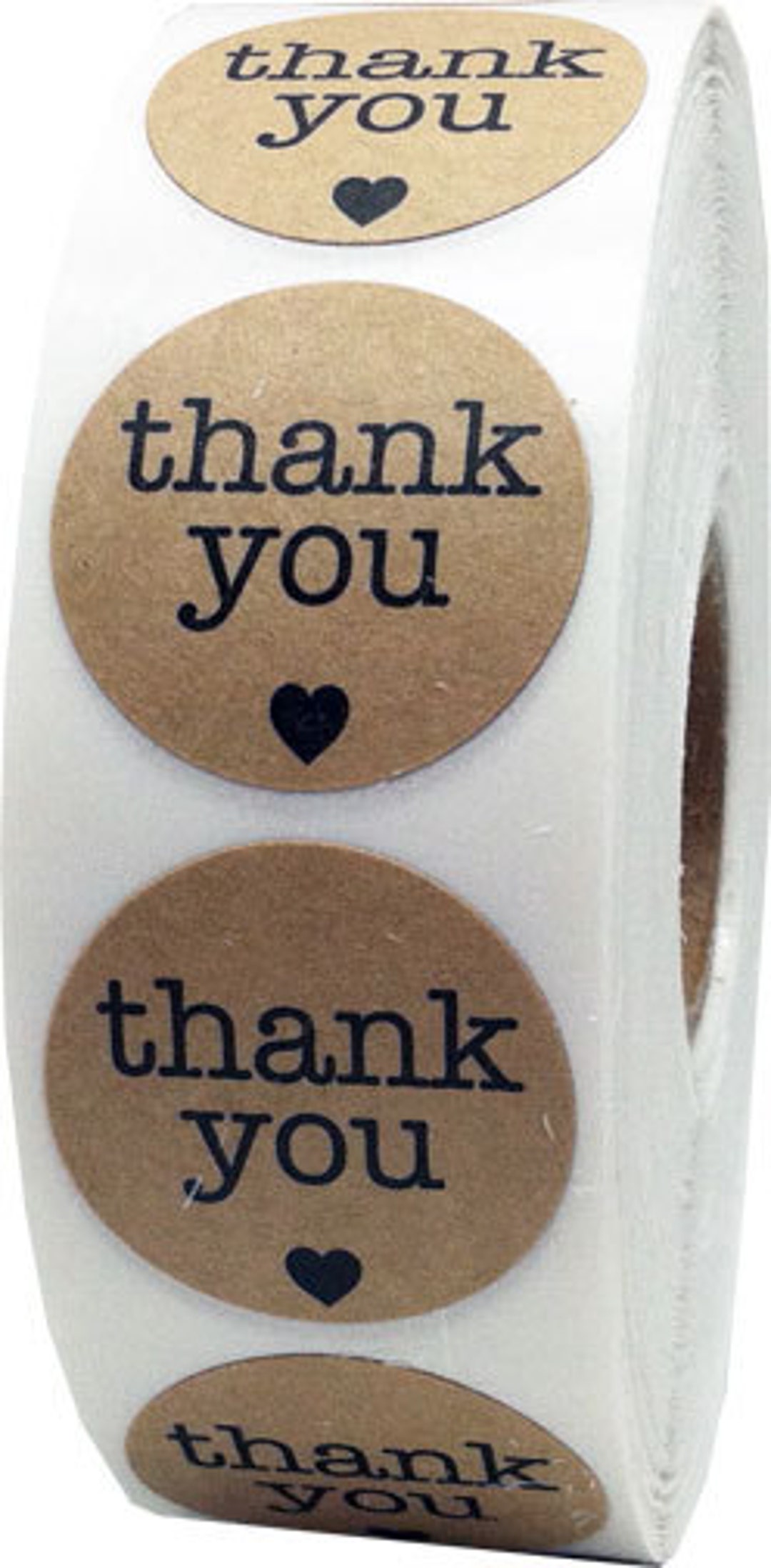 500 Round Natural Kraft Thank You Stickers With Black Print - Etsy