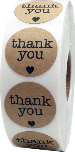 500 Round Natural Kraft Thank You Stickers With Black Print | Etsy