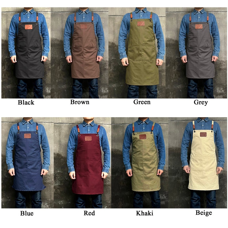 Personalized Full gray canvas apron with adjustable straps for restaurant,bakery,cafe, kitchen51 image 3