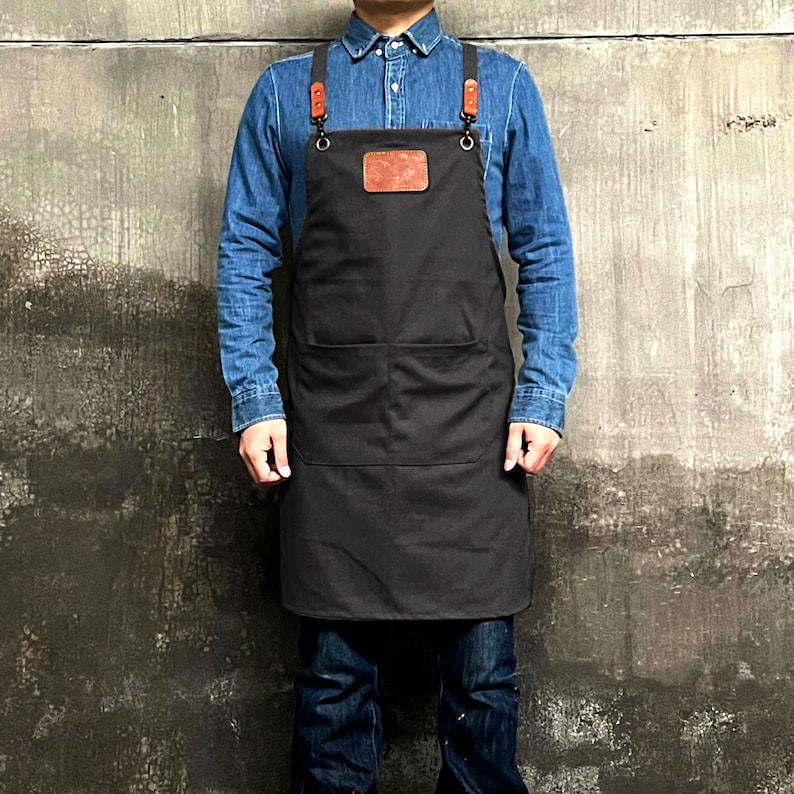 Personalized Full gray canvas apron with adjustable straps for restaurant,bakery,cafe, kitchen51 image 5