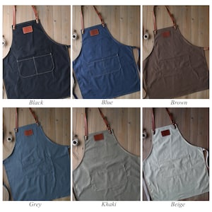 Personalized Full gray canvas apron with adjustable straps for restaurant,bakery,cafe, kitchen image 8