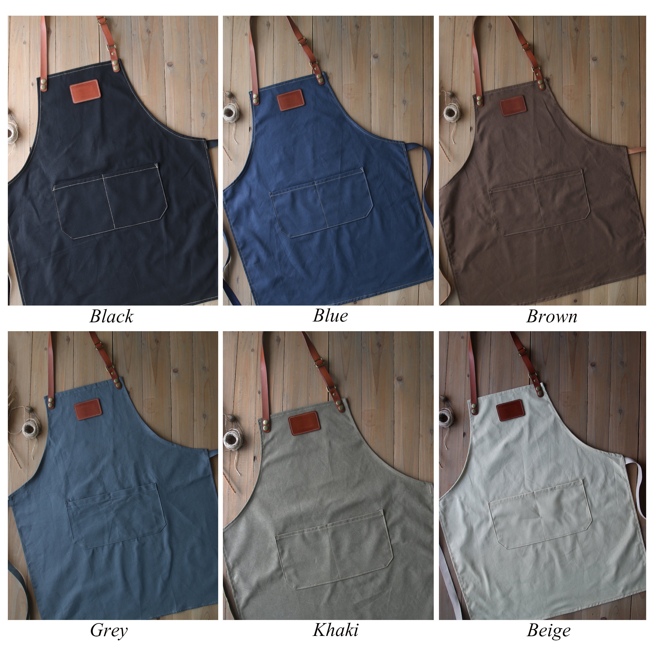 Personalized Full gray canvas apron with adjustable  straps for restaurant,bakery,cafe, kitchen